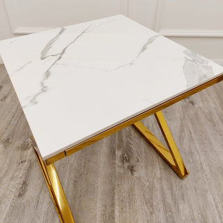 Adam Gold Lamp Table with Polar White Sintered Top