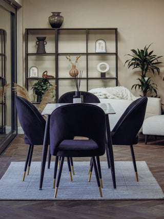 Brandon 140cm Stone Dining Set With 4 Gemini Black Velvet Chairs