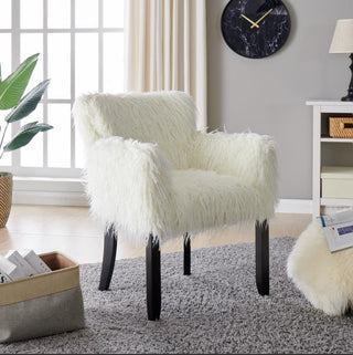 Isabella Heavy Shaggy Faux Sheepskin Tub Chair-White