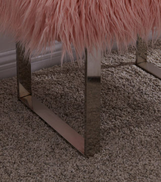 Isabella Heavy Shaggy Faux Sheepskin Bench-Pink