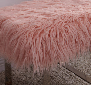 Isabella Heavy Shaggy Faux Sheepskin Bench-Pink