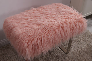 Isabella Heavy Shaggy Faux Sheepskin Bench-Pink