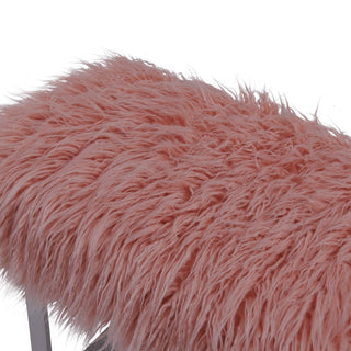 Isabella Heavy Shaggy Faux Sheepskin Bench-Pink