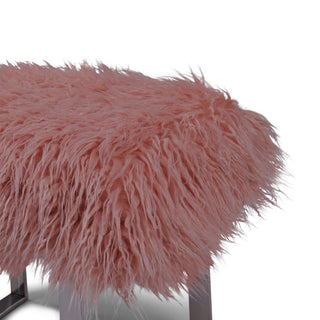 Isabella Heavy Shaggy Faux Sheepskin Bench-Pink