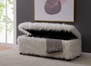 Isabella Heavy Shaggy Faux Sheepskin Ottoman-White