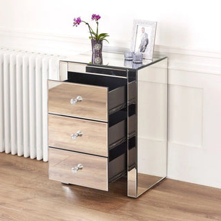 Hollywood 3 Drawer Side Table - Glass