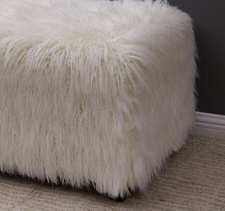 Isabella Heavy Shaggy Faux Sheepskin Ottoman-White