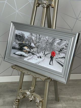 Winter Stroll Liquid Art with Chrome Frame 85x45cm