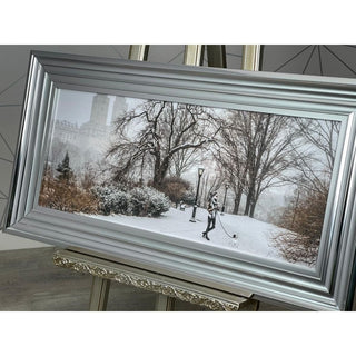 Snowy Stroll Wall Art with Silver Frame 85x45cm