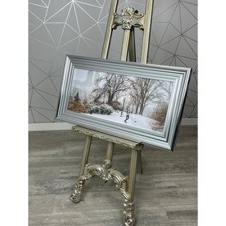 Snowy Stroll Wall Art with Silver Frame 85x45cm