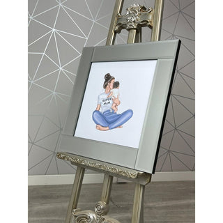 Super Mama Brunette Wall Art with Mirrored Frame 55x55cm