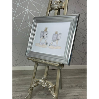 Blonde Mum and Daughter Reading with Silver Frame 65x55cm