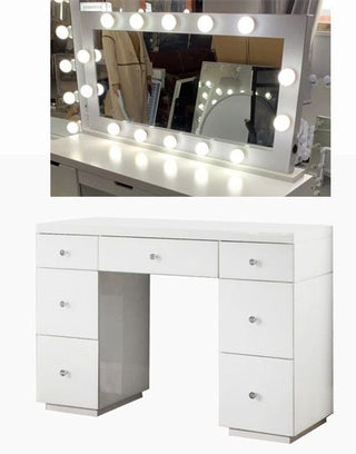 Hollywood White Dresser & Tabletop Mirror with Bluetooth Speaker