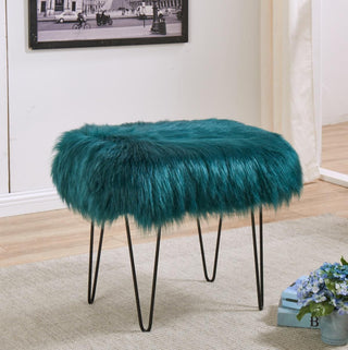 Isabella Faux Sheepskin Dressing Table Stool-Teal